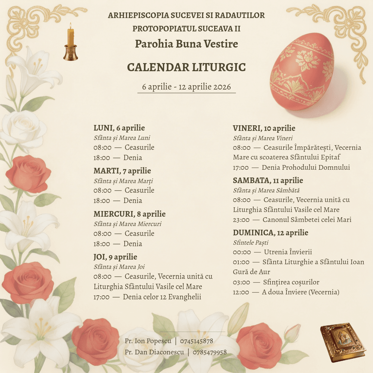 Program liturgic zilnic cu fundal fotografic